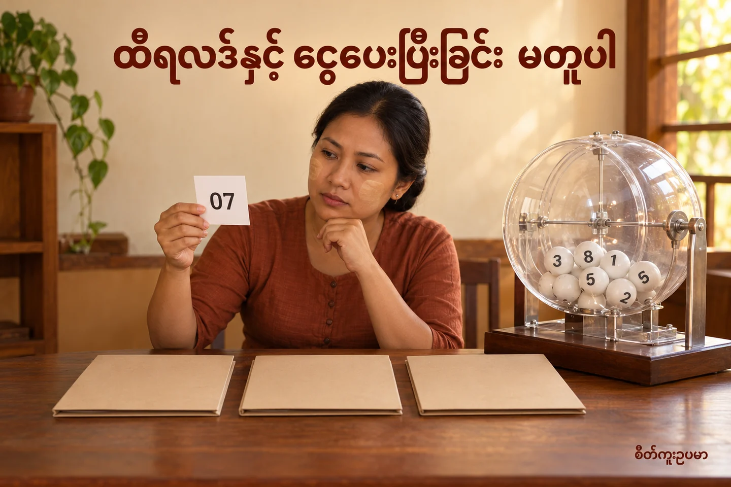ရလဒ်၊ ဆုအမျိုးအစားနှင့် ငွေပေးပြီးခြင်းကို ထီအသိပေးချက်တွင် ခွဲဖတ်ပါ — စိတ်ကူးထီဆိုင်ရာ သရုပ်ဖော်ပုံ။