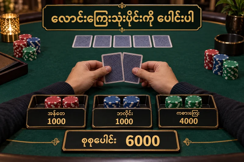 ဖဲစားပွဲပေါ် မူလလောင်းကြေးနှစ်ခုနှင့် သီးခြားတိုးလောင်းကြေးကို ပြထားပုံ